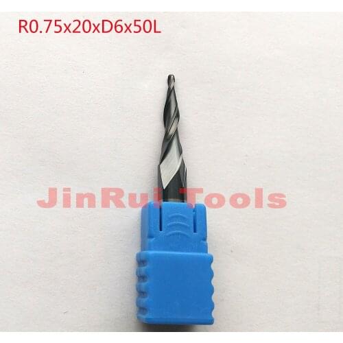 1pc R0.75*D6*20*50L*2F HRC55 Tungsten solid carbide Coated Tapered Ball Nose End Mills CNC milling cutters wood knife tools