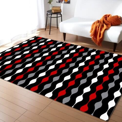 Geometric Stripes Red Black White Carpets for Living Room Decor Kids Room Doormat for Bedroom Area Rug Modern Round Mats