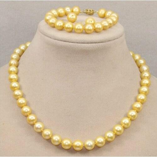 Beautiful hot AAA +10-11mm South Sea Yellow Pearl Necklace Bracelet Earring