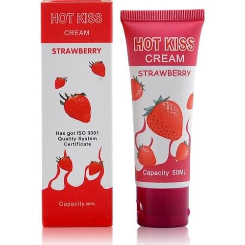 Hot Kiss Strawberry Flavor Cream Body Lubricant Edible Fruit Oil Sex Lube Male Female Cream Oral Anal Vaginal Tightening 50ml