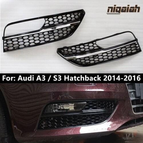 Matte Chrome Honeycomb Grill For Audi A3 S3 Hatchback 2014 2015 2016 Front Bumper Fog Lamp Cover Trim Mesh Upgrade RS3 Style