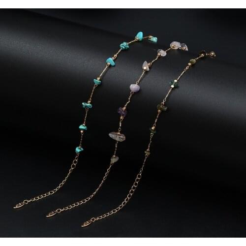MEIBEADS 1pc Fashion Natural Stone Anklet Gold Color Small Stone Foot Ankle Bracelet Ocean Summer Reiki Jewelry