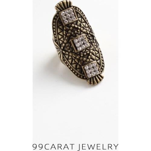 Nine nine carat European and American fashion decoration brand texture retro flash diamond carving exaggerated big ring fashion