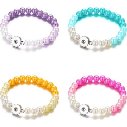 Fashion Elegant beauty Gradient Imitation pearls beads snap bracelets fit 12mm snap buttons DIY jewelry wholesale AB0004