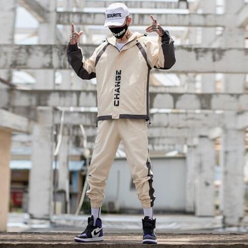 Mens Set Fashion Sports Men Sweatsuit jacket Hip Hop Fitness Clothing Two Pieces Sweatshirt Sweatpant Male Tracksuit Black