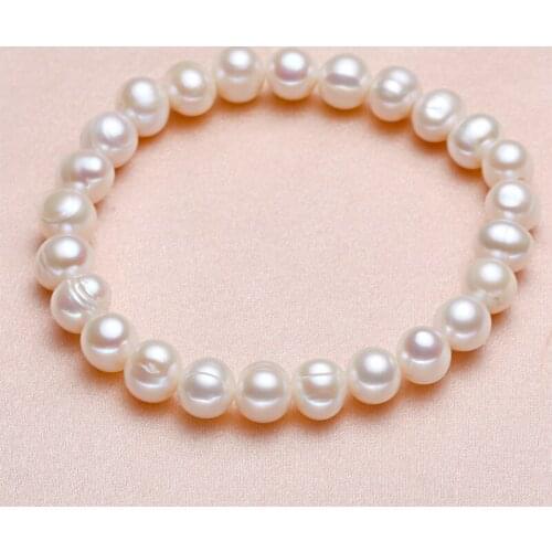 Wholesale 1PCS New Natural Breeding Freshwater Pearl 7-8MM Potato shape irregular Pearl Bracelet Bungee cord