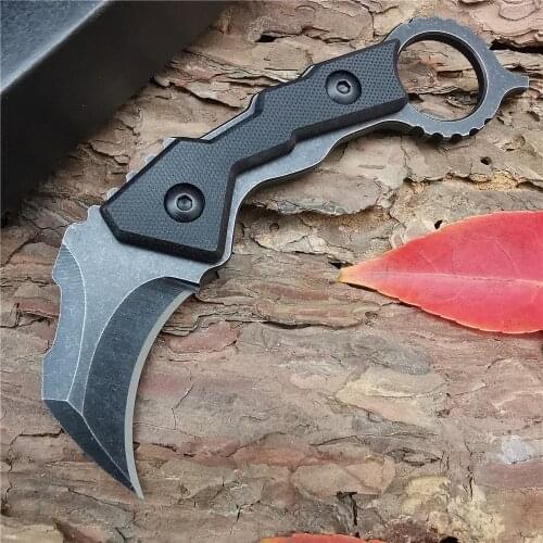 Outdoor Tactical Camping Hunting Survival Pocket Knife Fixed Blade Knife D2 Steel G10 Straight Knife Self-defense with K Sheath