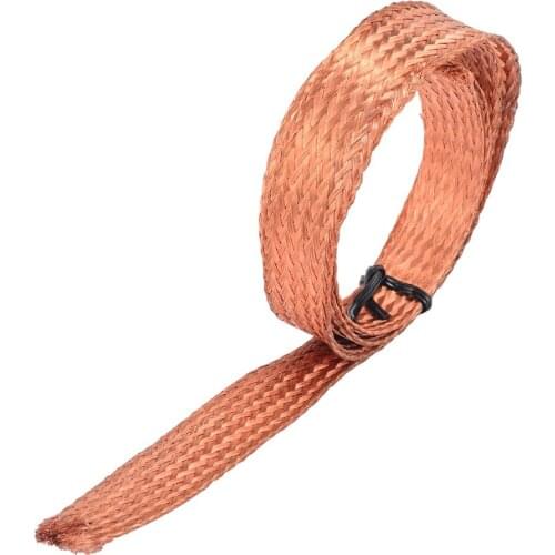 1m 3.3ft 15mm Flat Pure Copper Braid Cable Bare Copper Braid Wire Ground Lead High Flexibility Cable Bare Copper Braid Lead Wire