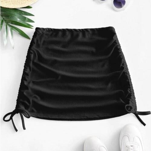 Casual Women Fashion Solid Color Hight Waist Ribbed Cinched Side Mini Skirt Bikini Beach Bottoms Swimwear bañador mujer