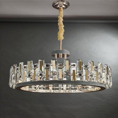 Living Room Luxury Led E14 Pendant Lights Lustre Modern K9 Crystal Pendant Lighting Round Metal Led Chain Hanging Lamp Fixtures