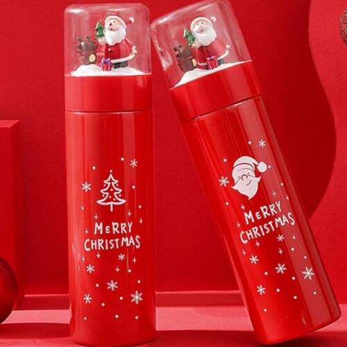 Christmas Portable Thermos Bottle Stainless Steel Insulated Water Bottle Mug Christmas Gift For Kids Travel Thermal Bottle 380mL