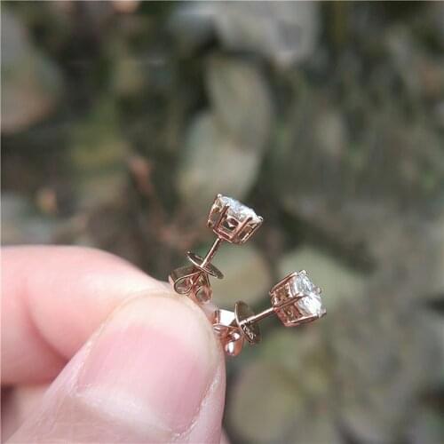 Genuine 18K Yellow Gold 6 Prong 0.5Ctw 5mm DF color Lab Grown Moissanite Diamond Earrings For Women