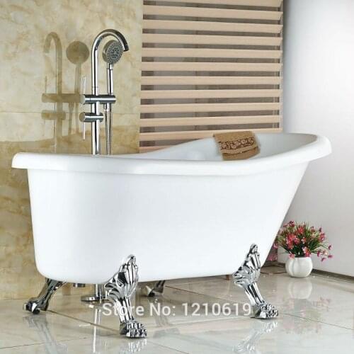 Newly Floor Type Bthroom Tub Faucet Mixer Tap w/ Hand Shower Chrome Finished Bathtub Faucet Dual Handles