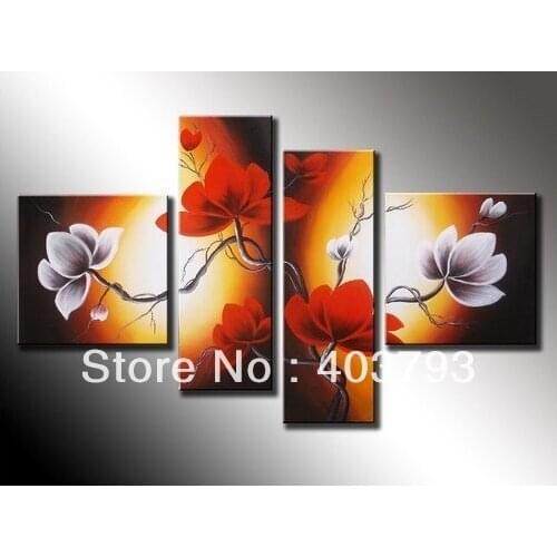 MODERN ABSTRACT HUGE WALL ART OIL PAINTING ON CANVAS elegant red white flower free shipping