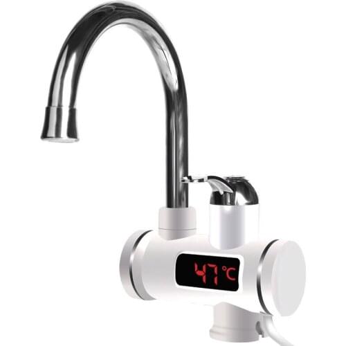 Stainless Steel Digital Display Water Heater Tap Mixer Hot Cold Water Kitchen Sink Basin Faucet Tap Spout Under Inflow EU Plug