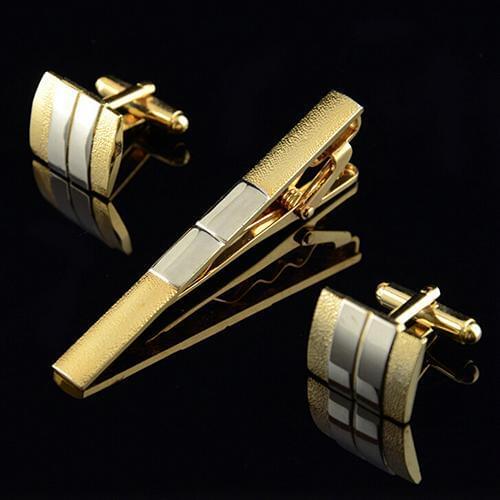 Mens Frosted Plated Cufflinks Tie Bar Clasp Clip Set Business Gift