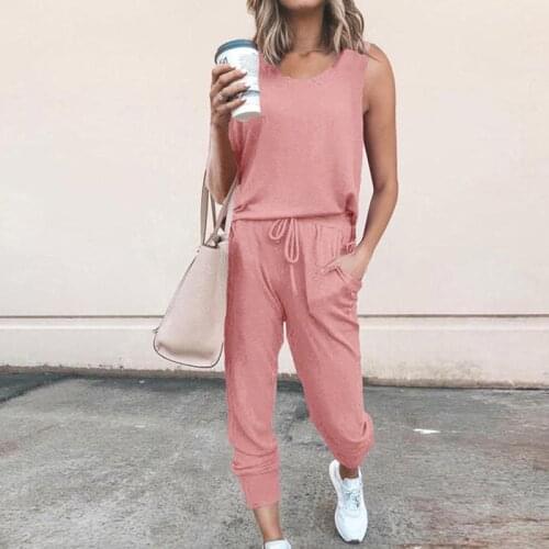 Drawstring Pockets Set Womens Two Pieces Sets Summer O-Neck Sleeveless Ladies Suit 2021 Streetwear Casual Female Suits Solid