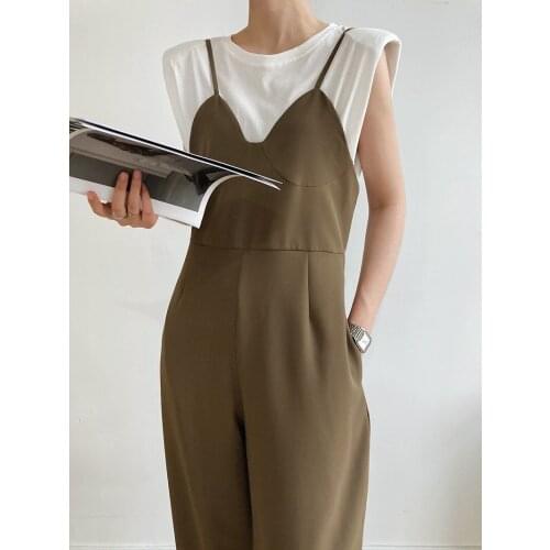 LMQ NEW Women Thin Suit Sling Jumpsuit Section High Waist Loose Wide Leg Pants Overalls Trousers Oversized Dungaree Rompers