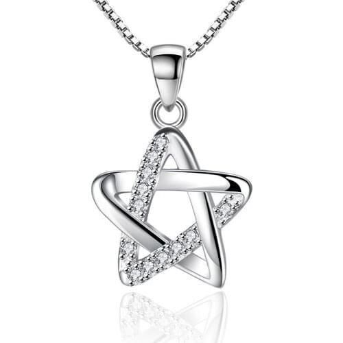 925 Sterling Silver Hollow CZ Five-pointed Star Pendant Necklace For Women 45cm Chain Necklace collares