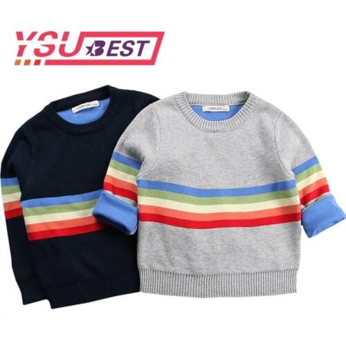 Boys Winter Pullover Boys Cotton Sweaters Kids O-Neck Baby Girl Sweater Winter Clothes Children rainbow Printed Casual Outerwear