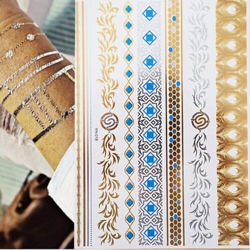 1 Sheets Gold Silver Temporary Metallic Tattoo Body Henna Jewellery Sticker Bohemian