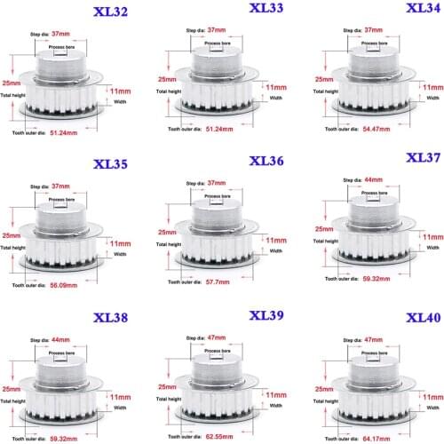 1PCS XL 32 Teeth To 43 Teeth Synchronous Wheel Process Bore Aluminum Alloy Synchronous Gear Motor Width 11mm