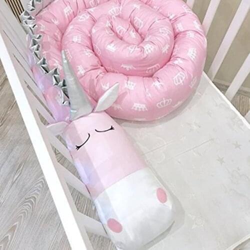 200CM Baby Bed Bumper Cartoon Unicorn Shape Baby Crib Cotton Pink Newborn Anti-collision Pillow Bedding Infant Room Decor