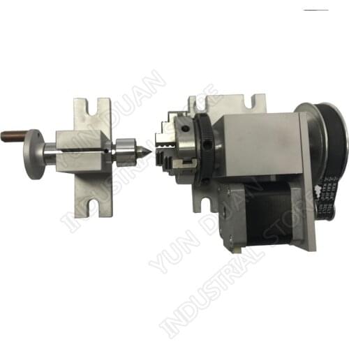 4th Rotary & MT2 Tailstock 4 Axis CNC Dividing Head A Axis Rotation K01-50 2 Inch Chuck for Router Woodworking Engraving