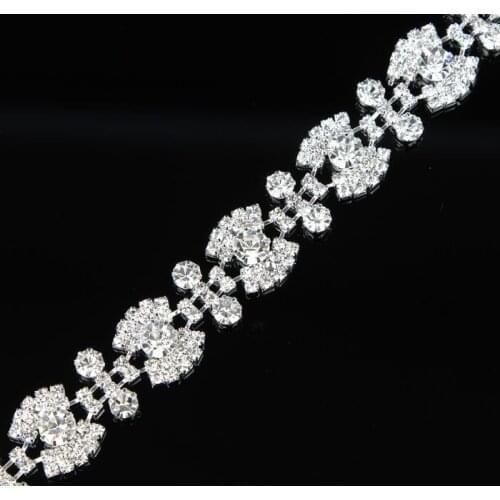 5Yards Sewing On Rhinestone Trim Applique Designs Diamond Clear Chain For Bridal Sash Belt