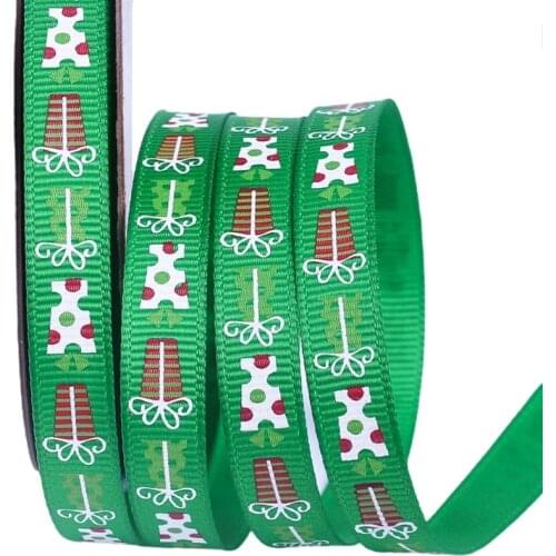 7 Rolls 25 Yards 3/8 Inch Gift Box Printing Christmas Red Green White Grosgrain Ribbon Roll for DIY Wrapping Party Decor