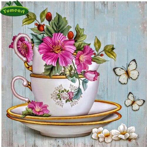Diamond Painting by Number Cup Flowers Mosaic Pictures Cross Stitch Embroidery with Diamonds Decor for Kitchen Beautiful Crafts