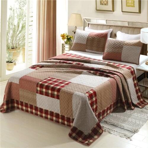 Free shipping modern minimalist 100%cotton 3pcs plaid плед patchwork quilt full/queen size washable bed cover/bedspread H