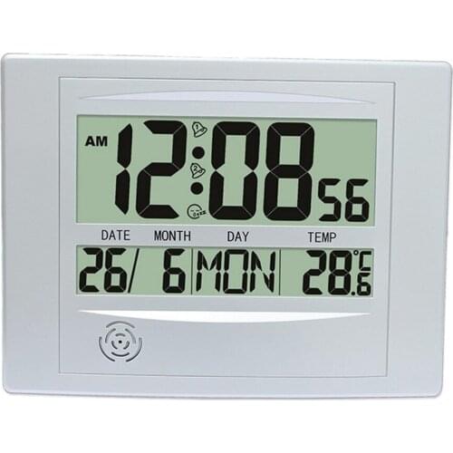 Large Digital LCD Alarm Clock with Temperature Meter Calender Snooze Quiet Clock for Living Room Bedroom Home Decor