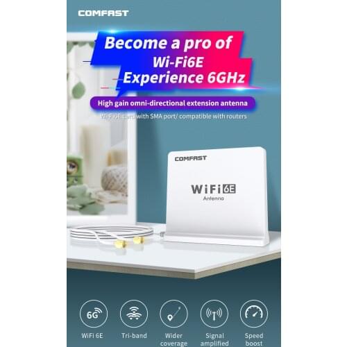 CF-ANT2508I E 2.4GHz&5GHz&6GHz Tri Band High Gain Omnidirectional Antenna for WiFi 6E Router/Network Card Extend Wifi Coverage