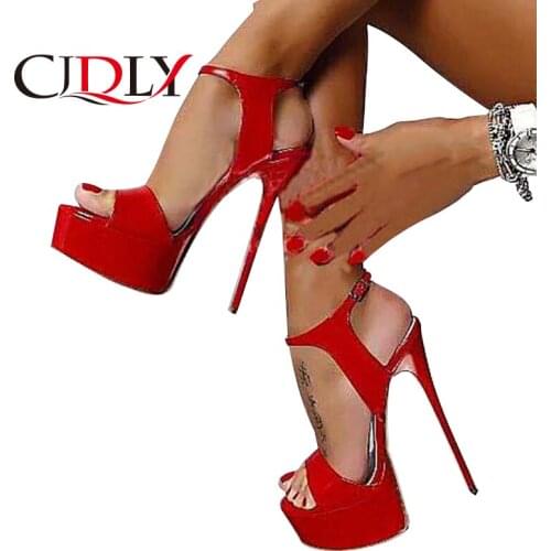 CJDLY Hot Sales 2020 Super high heel Summer Sexy 17cm Women Sandals High Heels Open Toe Buckles Nightclub Shoe Black Big Size 40