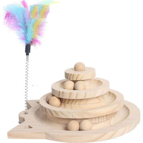Wooden 2/3 Levels Pet cat Toy Tower Tracks Disc cat Intelligence Amusement Triple Play Disc Cat toys ball Training Toys