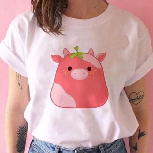 Cute Pink Cows Printed Cartoon Women T Shirt Animated Animals Camiseta Aesthetic T-shirt Minimalism Casual Clothes Tumblr Mujer