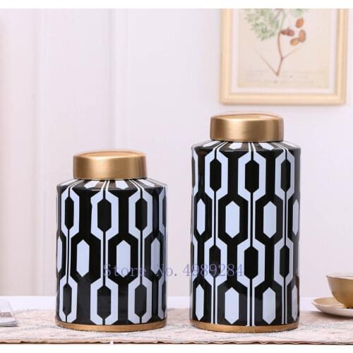 Geometry Ceramic Vase Abstract with Cover Storage Jar Retro Modern Home Storage Organization Decoration Flower Vases Wedding