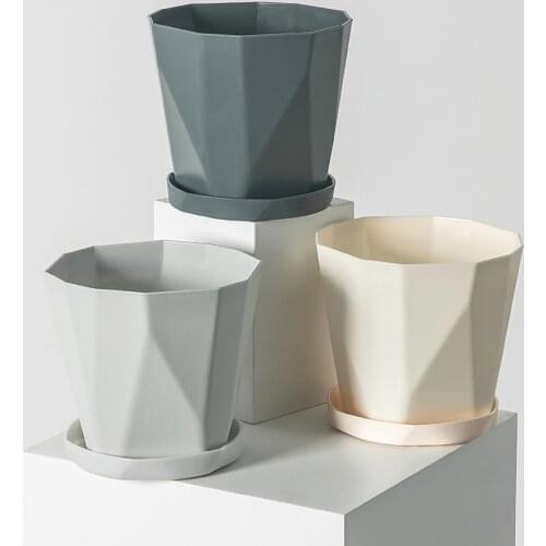 1 Pcs Plants And Fleshy Thickening Nordic Simple Resin Green Large-Diameter Geometric Irregular Large Plastic Flowerpot