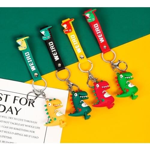 JIANWU Cartoon Dinosaur Kawaii Keychain for Bags 3D Rubber Key Holder Creative Cute Phone Car Keychain Hanging Accessories Gifts