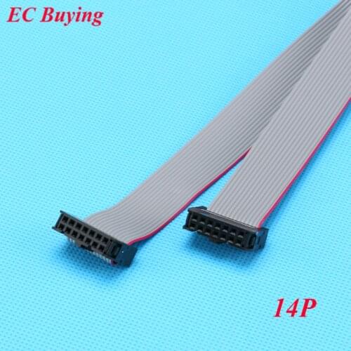 2.54mm pitch FC-14 JTAG ISP AVR Download Cable Wire Line 14P 14pin 30CM 300mm Connector Gray Flat Ribbon Data Cable 28AWG
