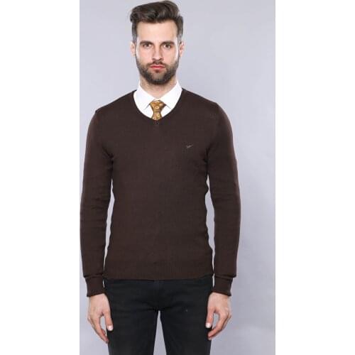 Brown V Neck Knitwear