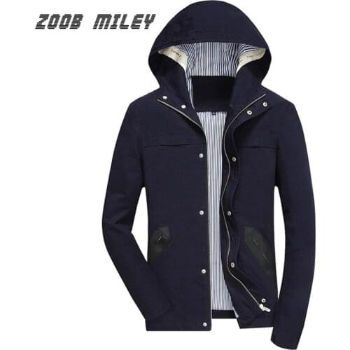 ZOOB MILEY Men Causal Jackets and Coats Plus Size M-XXXXL Cotton Zipper Fly High Quality Solid Khaki Male Hooded Outerwear
