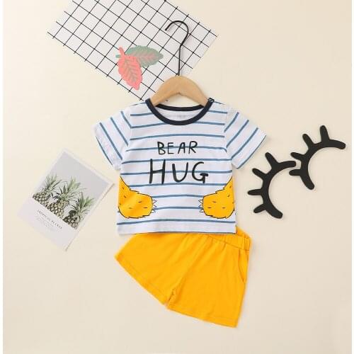 2020 Summer Infant Baby Boys Clothes Sets 0-2Y Letter Print Short Sleeve Pullover T Shirts Tops Shorts
