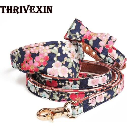 Pet Dog Collar and Leash Set with Bow Tie Collar Soft Adjustable Collar Metal Buckle Durable Pet Triangle Scarf Dog Leash