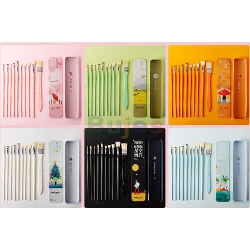 Mont Marte 10 pcs macaron color oil painting brush set studio acrylic paint watercolor brush illustration iron box series