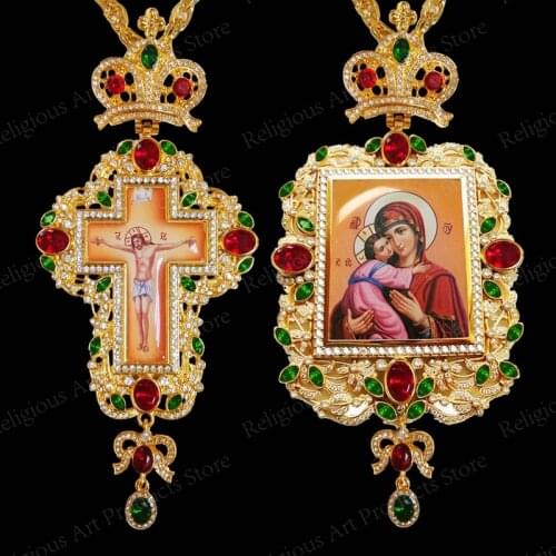 Pectoral Cross set Jesus Plated Cross Crucifix Necklace Virgin Mary Necklace Crucifix Jesus Pendant Faith Orthodox Icon Jewelry