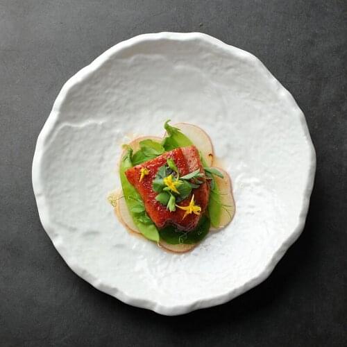 Nordic ceramic household sushi shallow plate creative irregular tableware restaurant thickened stone pattern sashimi plate