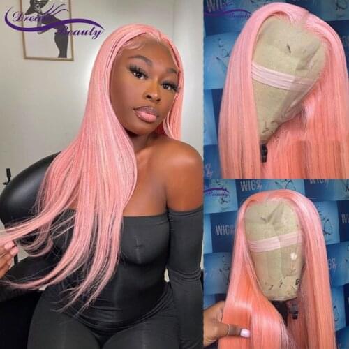 Lace Frontal Human Hair Wigs For Women Pink Color Straight Lace Wigs Lace Front Remy Wigs Dream Beauty