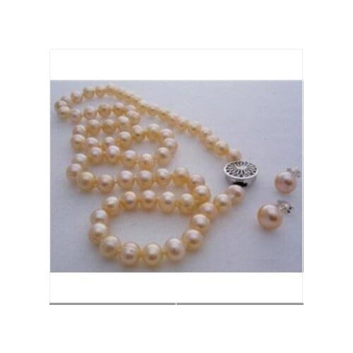 Genuine pink pearl Silver Clasp necklace earrings